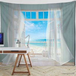 Tapestries Dome Cameras Blue Sky Grassland Forest The Window Printed Tapestry Decorative Mandala Tapestry Home Decor Big Hippie Landscape Wall Hanging R230714