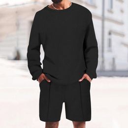 Men's Tracksuits Long Sleeve T Shirt Summer Leisure Sports Suit Shorts Two Piece 6 Button Suits For Men