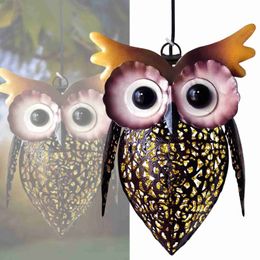 Garden Decorations Lawn Landscape Iron Waterproof Garden Solar Light Auto On Off Patio Yard LED Lantern Home Decor Outdoor Hanging Cute Owl Gift L230714