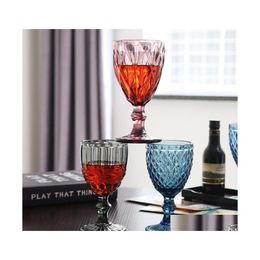 Wine Glasses Wholesale 240Ml 300Ml 4Colors European Style Embossed Stained Glass Lamp Thick Goblets Drop Delivery Home Garden Kitche Dhfwp