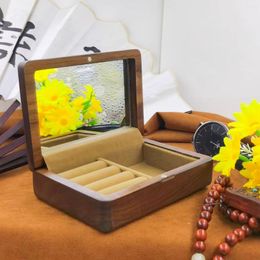 Jewellery Pouches Black Walnut Beylite Earrings Bracelet Necklace Engagement Portable Storage Box Mirror Travel Solid Wood