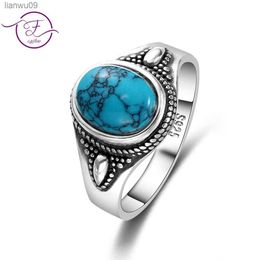 925 Sterling Silver Natural Turquoise Engagement Rings for Women Men Vintage Fine Jewelry Hot Sale Party Ring Gift L230704