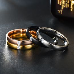 Stainless Steel Couple Rings with Stone Simple Black Gold Color Silver Color Valentine's Day Gifts for Women Jewelry KBR129