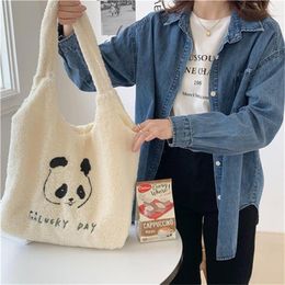Сумки для покупок милая мультипликационная панда бамбуковая сумка для женщин мягкая плюшевая хлопок с большими возможностями покупатель