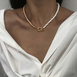 Pendant Necklaces Fashion Imitation Pearls Bead Chain Necklace For Women Classic Vintage OT Clasp Gold Colour Choker Neck Jewellery Gift 230714