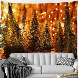 Tapestries Dome Cameras Christmas Cedar Tapestry Night View Wall Hanging Colorful Psychedelic Forest Home Furnishing Living Room Decor R230714