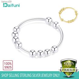 Daifuni 100 925 Sterling Silver Rotate Freely Anti Beads Rings For Stress Women Trend INS Simple Style Lady Fashion Jewelry L230704