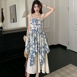 Casual Dresses 2023 Women'S Dress Summer Fragmented Flowers Sling Loose And Compatible Leisure Appear Thin Package