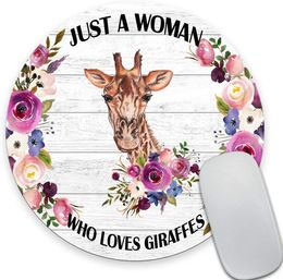 Giraffe Round Mouse Pad for Funny Quote Mouse Pad Giraffe Lover Gift Office Decor for Women Just A WomanWho Loves Giraffe 7.9 In