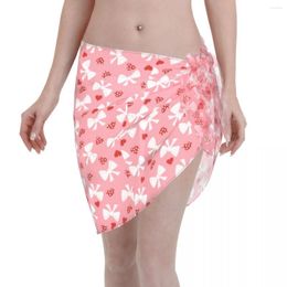 Women's Swimwear Cute Lace And Pink Hearts Sexy Women Cover Up Wrap Chiffon Pareo Sarong Beachwear Bikini Ups Skirt Swimsuits