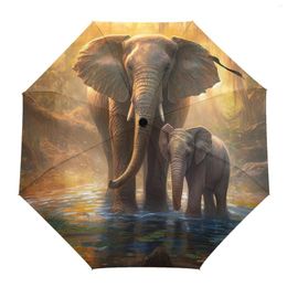 Umbrellas Elephant Forest Water Reflection Automatic Umbrella Travel Folding Portable Parasol Windproof