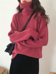 Women's Sweaters Sweater Autumn Winter Simplicity Thickened Pit Strip Female Turtleneck Solid Loose Knitwear Long Sleeve Women Pulovers