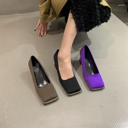 Dress Shoes Square Toe Crystal Thick High Heels Women Slip On Female Shallow Pumps Daily Office Ladies Fashion Single 2023