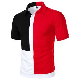 Mens Polos Men Short Sleeve Polo Shirt Multicolor Asymmetric Splicing Top Streetwear Casual FashionTrend Lapel 230713