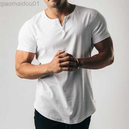 Men's T-Shirts 2023 Summer Short Sleeve Mens Casual T Shirt Button Henley Collar Pure Color Slim Fit Tees For Men Fashion Sports Fitness Tops L230713