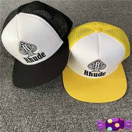 s 2023SS Black Yellow RHUDE Trucker Hat Men Women 1 Embroidered Spade Rhude Baseball Cap 230713