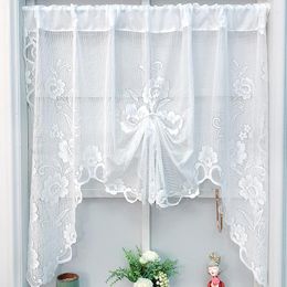 Curtain White Sheer Lace Short Valance Tier Adjust Height Bookshelf Window Drapes For Kitchen Cafe Room Farmhouse