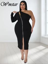 Dress Wmstar Plus Size Dresses for Women Single Sleeve Elegant Solid Sexy Zipper Maxi Dress New Summer Clothes Wholesale Dropshipping