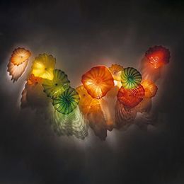 Murano Lamp Mount Light Fixtures Blown Glass Flower Wall Lamps Art Decorative Arts Custom Made Plates229D