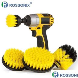 Cleaning Brushes 3Pcs/Set Electric Scrubber Brush Drill Kit Plastic Round For Carpet Glass Car Tyres Nylon 2/3.5/4In Drop Delivery H Dhrs1