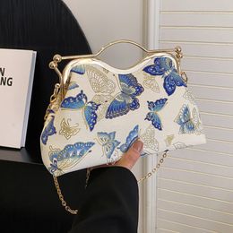 Evening Bags Luxury Brand Women Pink Blue Clip Shell Flower Chain Fold Crossbody Party Clutch Handbags And Purses Messenger 230714