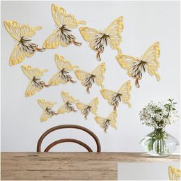 Wall Stickers Creative 3D Butterfly Textured Hollow Living Room Bedroom Decoration Simation Beauty Sticker Drop Delivery Home Garden Dh9Jv