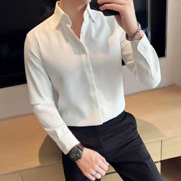 Men's Dress Shirts 2023 Men Spring Autumn Long Sleeve Solid Male Lapel Office Slim Fit Business Casual Blouses P319