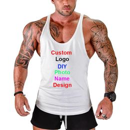 Mens Tank Tops DIY Po Name Design Customized Summer Fitness Gym Clothing Bodybuilding Stringer Top Cotton Sleeveless Shirt 230713