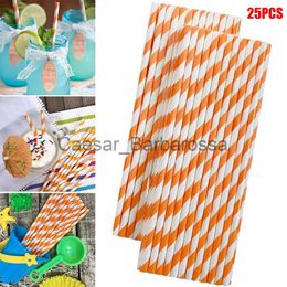 Drinking Straws 25pcs Striped Paper Straws Orange and White Eco Friendly Straws for Juice Soda Cocktails Shakes Hot Sale Straw x0714