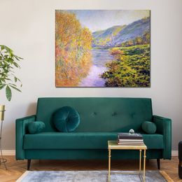 Handmade Artwork Canvas Paintings by Claude Monet Banks of The Seine at Jeufosse Autumn Modern Art Kitchen Room Decor