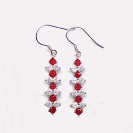 Dangle Earrings Natural Real Ruby Long Drop Earring 925 Sterling Silver 3 3mm 0.15ct 10pcs Gemstone Fine Jewelry X219713