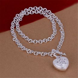 Pendant Necklaces 925 Sterling Silver 18 inch chain AAA zircon Heart Necklace feminine charm wedding engagement Jewellery 230714