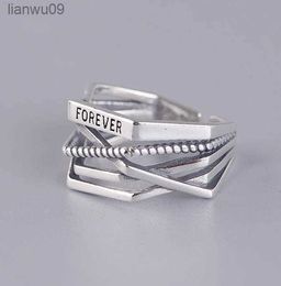 100 Genuine 925 Sterling Silver Line Winding Shape Forever letter Open Rings For Women Creative Design Lady Fine Jewelry Gifts L230704