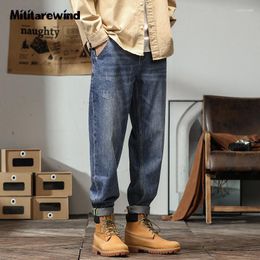 Men's Jeans Autumn Classic Blue Men American Casual Straight Denim Pants Retro Streetwear Solid Color Mid-waist Trousers