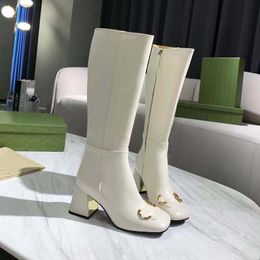Botas de grife botas de luxo femininas botas de cano alto couro fosco botas de marca de luxo branco cáqui sapatos tamanho 35-41