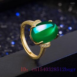 Cluster Rings Natural Green Jade Ring 925 Silver Men Amulet Jewelry Gifts Chalcedony For Fashion Women