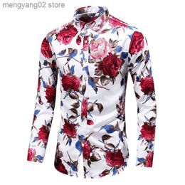 Men's Casual Shirts 2023 Autumn Men Slim Floral Print Long Sleeve Shirts Fashion Brand Party Holiday Casual Dress Flower Shirt Homme Plus Size 7XL T230714
