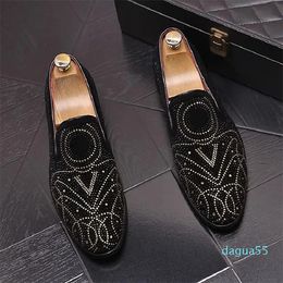 Male Punk Celebrity Oxfords Rhinestone Men's Dress Shoes Slip-on Lazy Designer Loafers Moccasins