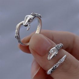 Koreanischen Stil Einfache Silber Farbe Sternzeichen Schlange Offenen Ring Rose Ringe Weibliche INS Persönlichkeit Nette Katze Tier Ringe Schmuck Party