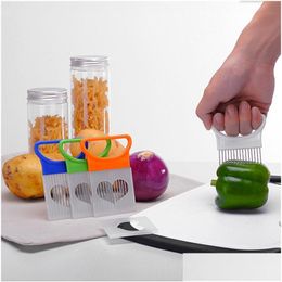 Fruit Vegetable Tools Wholesale Easy Onion Holder Slicer Tomato Cutter Stainless Steel Kitchen Gadgets No More Stinky Hands Dbc Dh Dhgsl