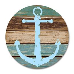 Anchor Round Mouse Pad Vintage Nautical Navy Anchor Wood Mouse Pad Round Mousepad Mat with Rubber 20CM