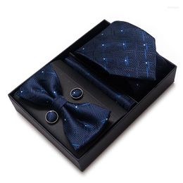 Bow Ties Woven Nice Handmade Festive Gift Tie Hanky Pocket Squares Cufflink Set Necktie Box Male Fit Workplace For Boyfriend