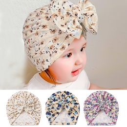 2023 New Cute Baby Turban Caps Muslim Boys Girls Headwrap Printed Bow African Indian Children's Hat Inner Hijab Bonnet