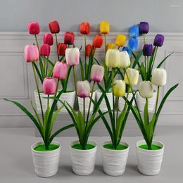 Decorative Flowers 1 Pot Artificial Flower 3 In Multi-purpose Faux Silk Simulation Tulip Flowerpot Decor Fake Craft For Home