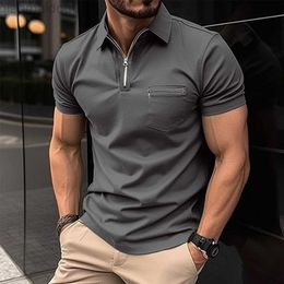 Men's T-Shirts Casual Slim Short Sleeve Lapel T-shirts Men Fashion Zipper Design Polo Shirt 2023 Summer Leisure Pure Color Slim Tops Mens Shirt L230713