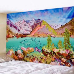 Tapestries 3D landscape oil painting tapestry Bohemian decorative wall tapestry mattress Mandala witchcraft home decoration Hippie sheet