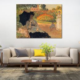 Impressionist Canvas Art Camille Monet in The Garden Claude Monet Painting Handmade Oil Reproduction Modern Hotel Room Decor