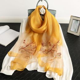 Scarves Silk Wool Scarf Female Hijab Wrap Summer Beach Cover-ups Winter Warm Print Fashion Lady Pashmina Bandana Embroidery