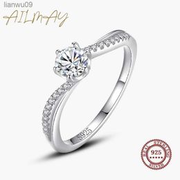 Ailmay Dazzling Sparkling Engagement Finger Rings Authentic 925 Sterling Silver Clear Zircon Rings Fine Female Fashion Jewellery L230704