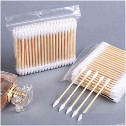 Other Home Garden 100Pcs Cotton Swab Wood Stick Double Head Pointed Cottons Stickes Makeup Swabs Beauty Nose Ears Cleaning Health Dhfcx